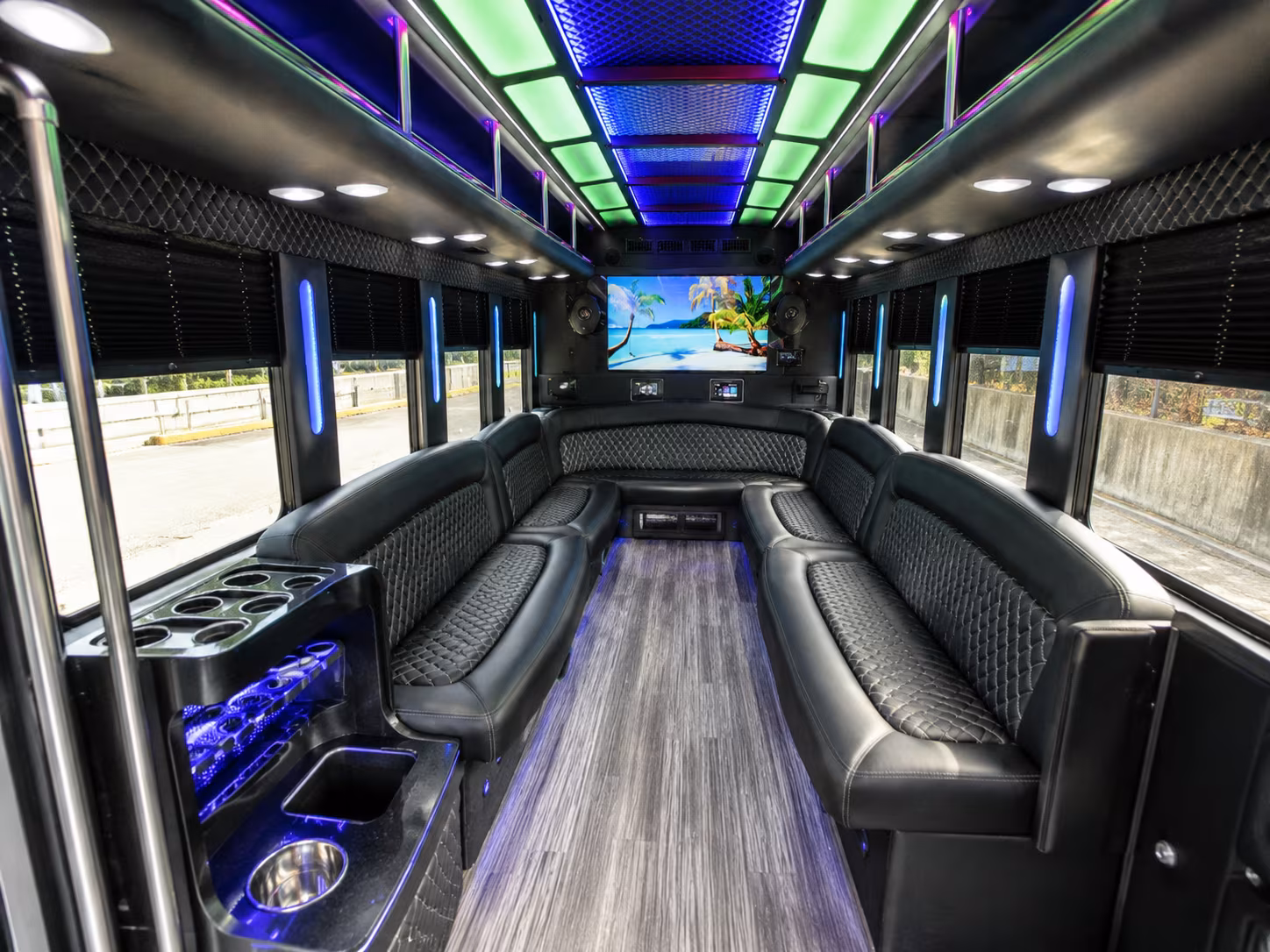 modesto 18 passenger party bus inside