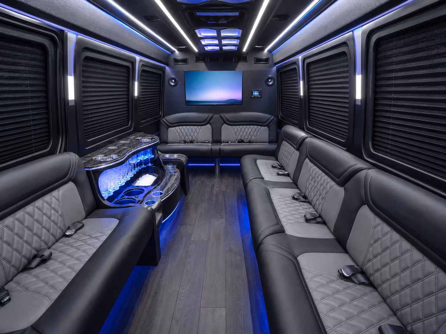 modesto 18 passenger party bus interior
