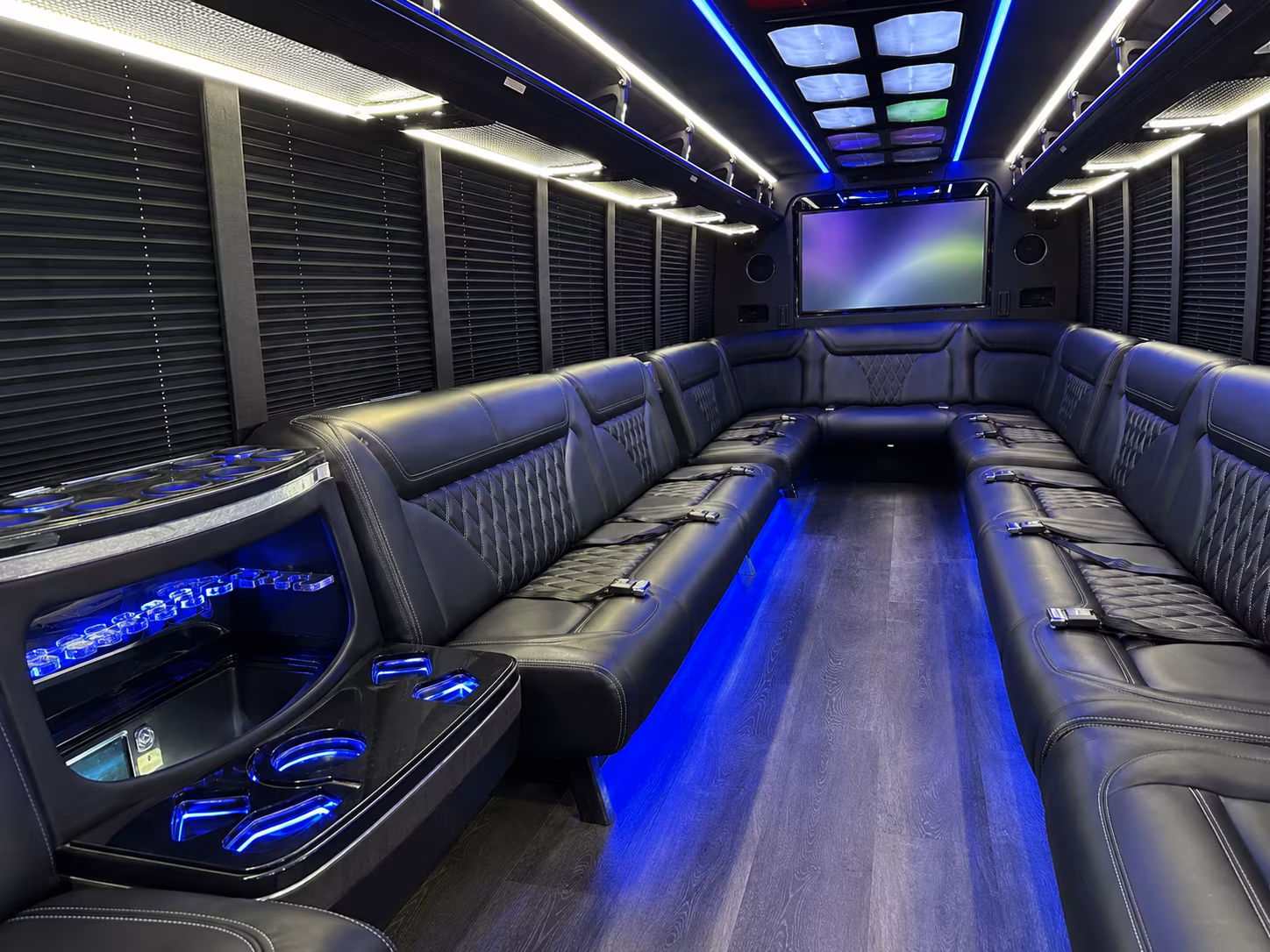 modesto 20 passenger party bus inside