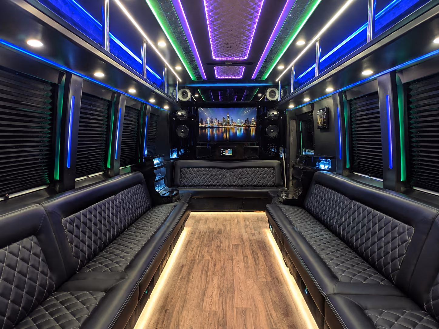 modesto 25 passenger party bus interior