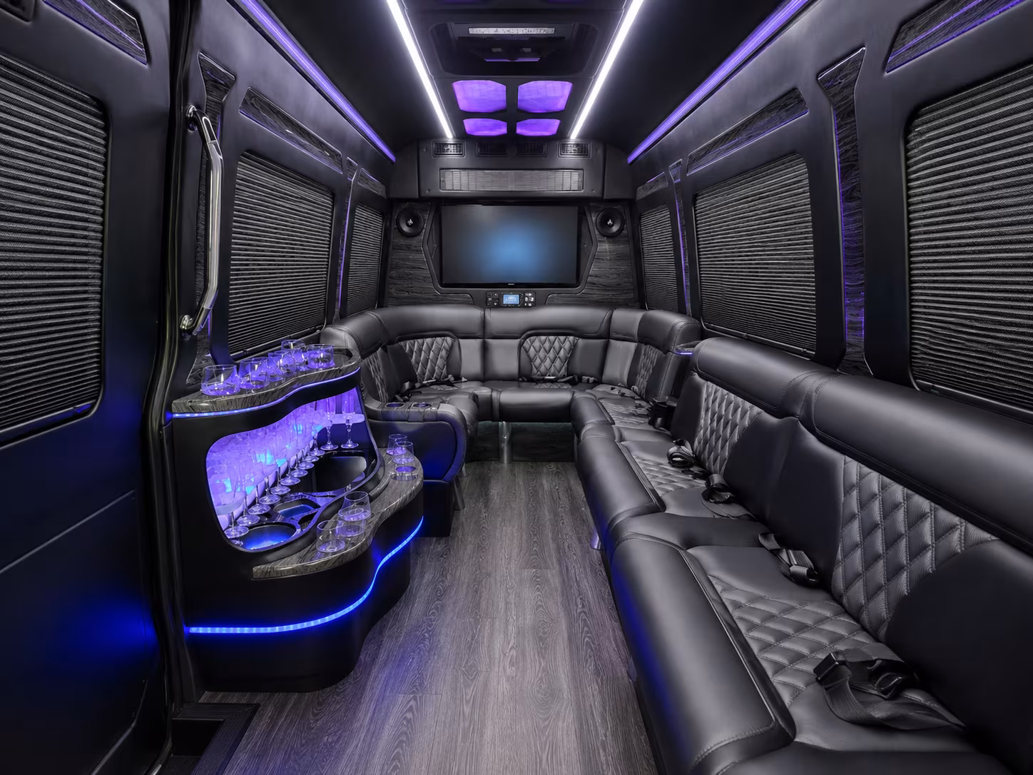 modesto 30 passenger party bus inside