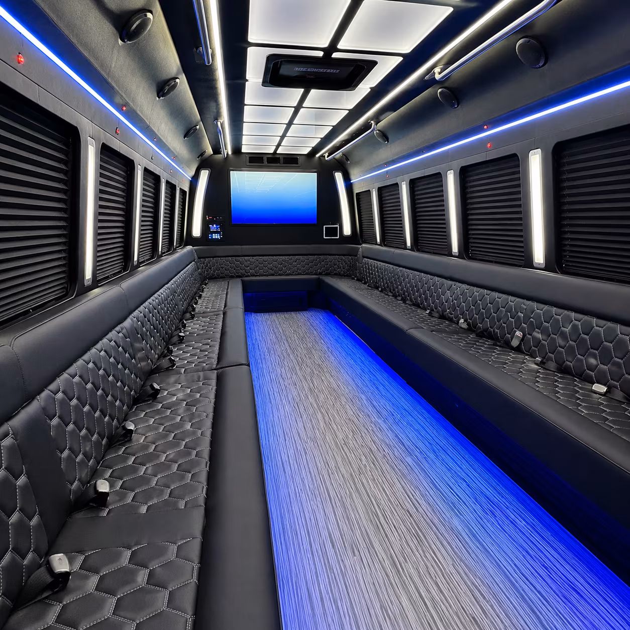 modesto 50 passenger party bus inside